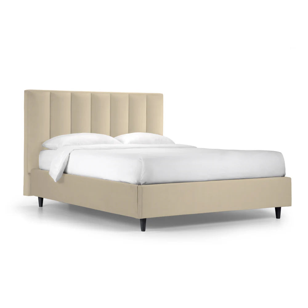 Letto Imbottito Parigi con Box Contenitore e Testiera a Fasce – Made in Italy