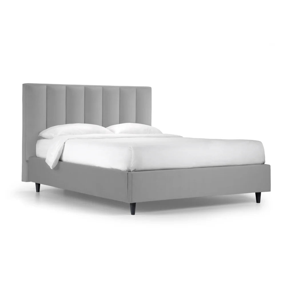 Letto Imbottito Parigi con Box Contenitore e Testiera a Fasce – Made in Italy