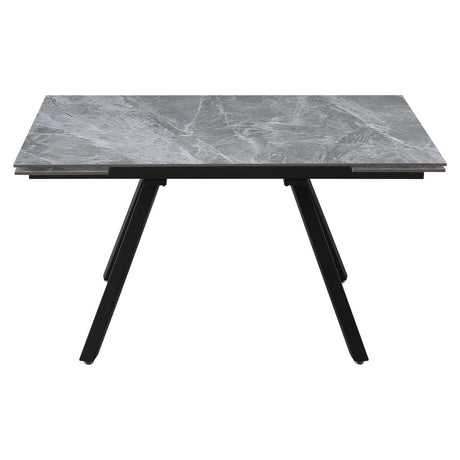 Tavolo Cooper allungabile in ceramica grigia effetto marmo con gambe in acciaio nero, design moderno da cucina o sala da pranzo