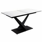 Tavolo allungabile Oliver con piano in ceramica effetto marmo bianco e base incrociata in metallo nero