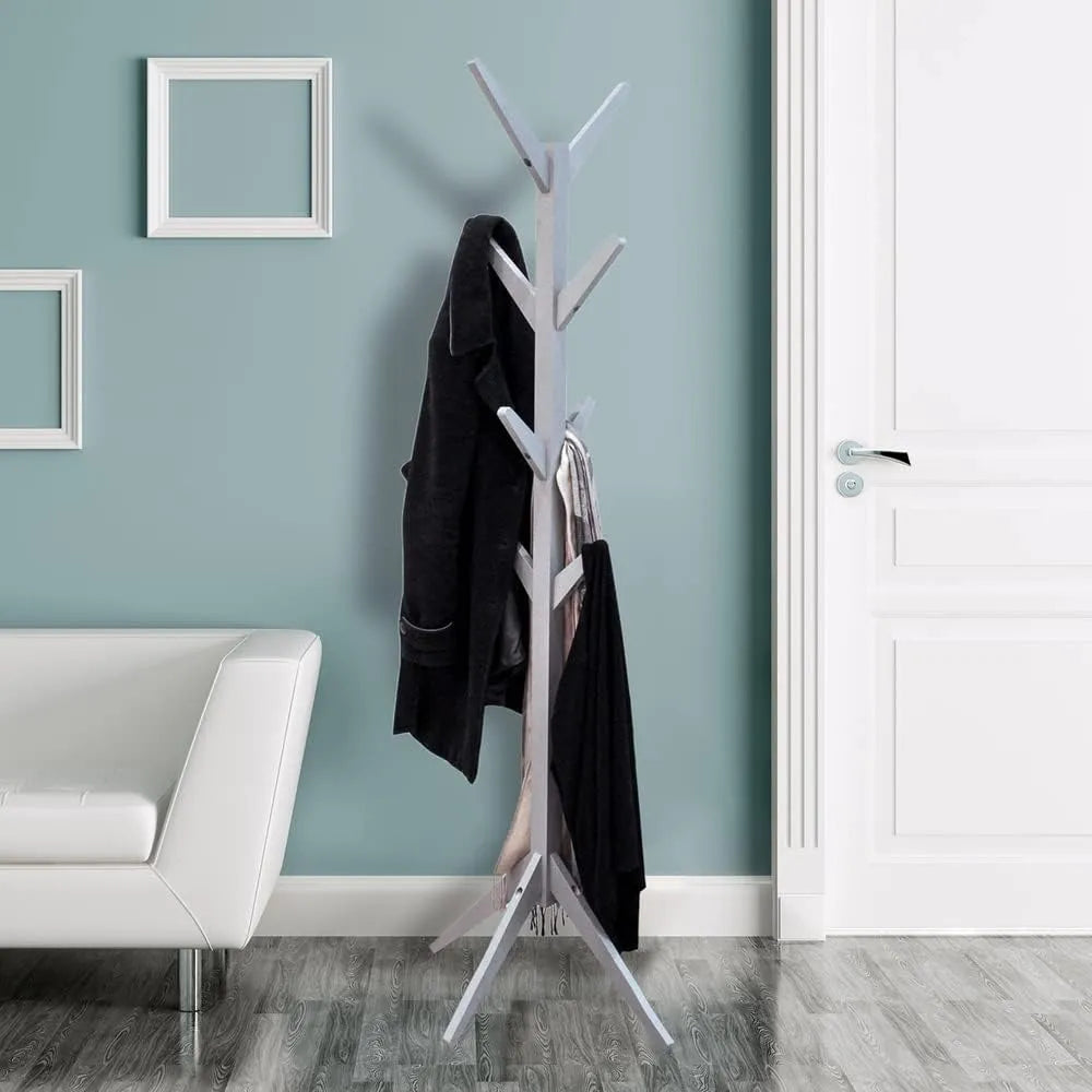 Appendiabiti da terra a forma di albero in metallo verniciato bianco, ideale per ingresso, camera da letto o ufficio moderno