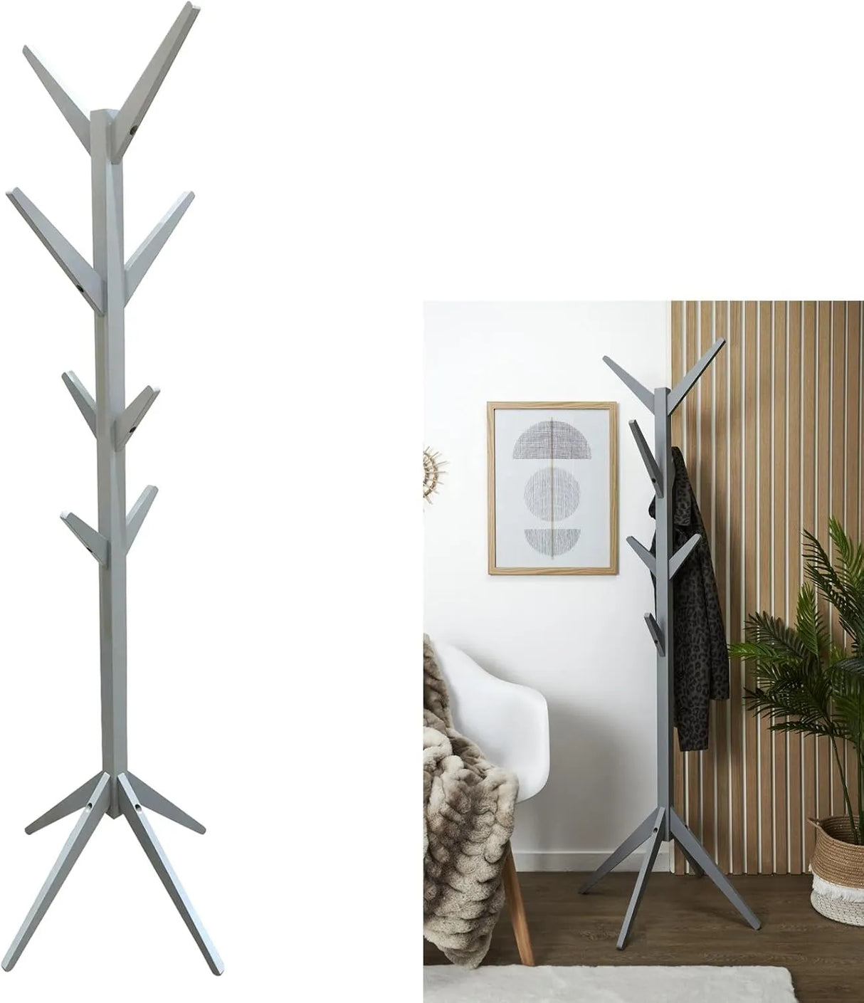 Appendiabiti da terra a forma di albero in metallo verniciato bianco, ideale per ingresso, camera da letto o ufficio moderno