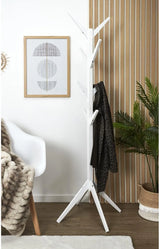 Appendiabiti da terra a forma di albero in metallo verniciato bianco, ideale per ingresso, camera da letto o ufficio moderno