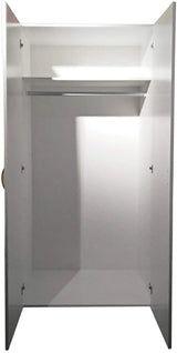 Armadio moderno a 2 ante e 2 cassetti con asta appendiabiti, struttura solida e spazio interno ottimizzato per vestiti e biancheria.