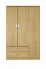 Armadio moderno a 3 ante e 2 cassetti con chiusura soft-close e tubo appendiabiti, ideale per camere da letto eleganti e funzionali.