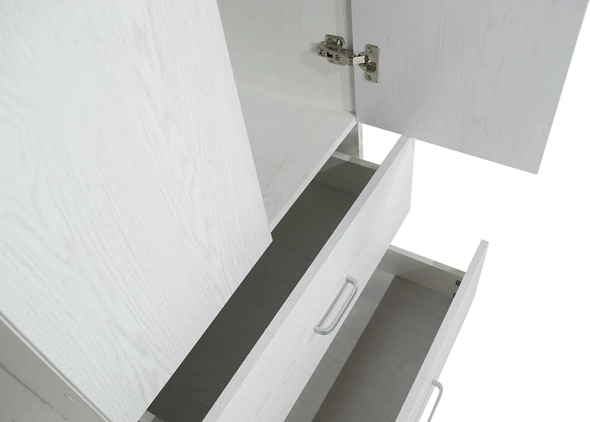 Armadio moderno a 3 ante e 2 cassetti con chiusura soft-close e tubo appendiabiti, ideale per camere da letto eleganti e funzionali.