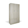 Armadio moderno a 3 ante e 2 cassetti con chiusura soft-close e tubo appendiabiti, ideale per camere da letto eleganti e funzionali.