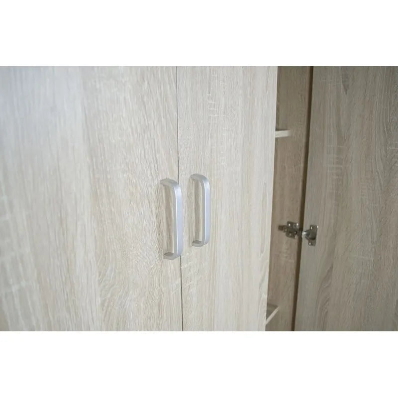 Armadio moderno a 3 ante e 2 cassetti con chiusura soft-close e tubo appendiabiti, ideale per camere da letto eleganti e funzionali.