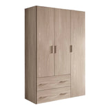 Armadio 3 ante e 2 cassetti in legno, colore olmo o bianco frassino