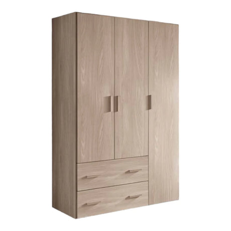 Armadio 3 ante e 2 cassetti in legno, colore olmo o bianco frassino