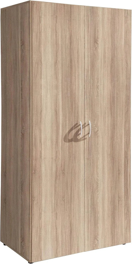 Armadio scarpiera moderno a 2 ante con finitura effetto quercia e ripiani regolabili, ideale per piccoli spazi, camere o ingressi.
