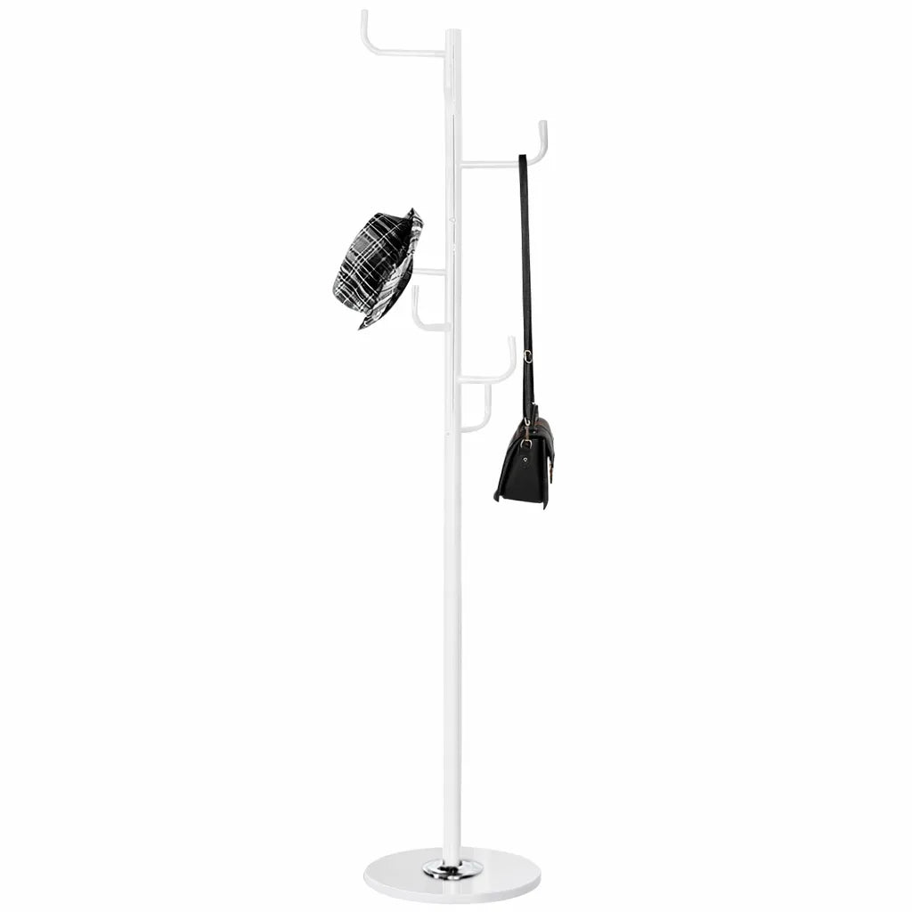 Attaccapanni appendiabiti a piantana in metallo bianco con 6 ganci e base circolare