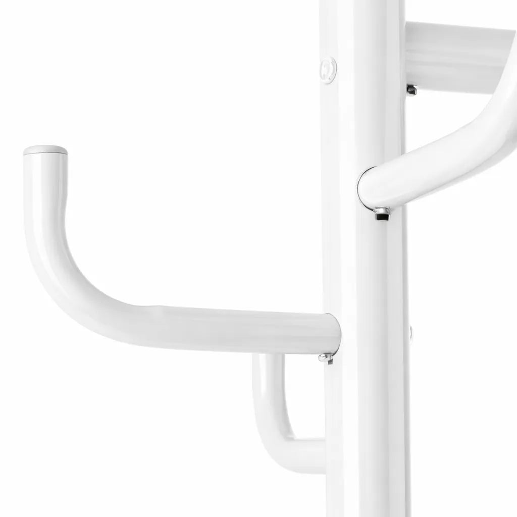 Attaccapanni appendiabiti a piantana in metallo bianco con 6 ganci e base circolare