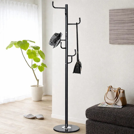 Attaccapanni appendiabiti a piantana in metallo nero con 6 ganci e base circolare
