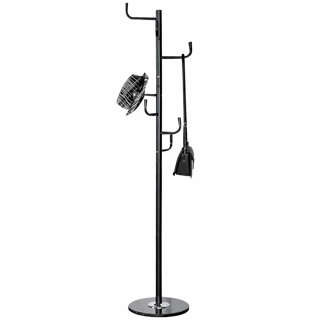Attaccapanni appendiabiti a piantana in metallo nero con 6 ganci e base circolare