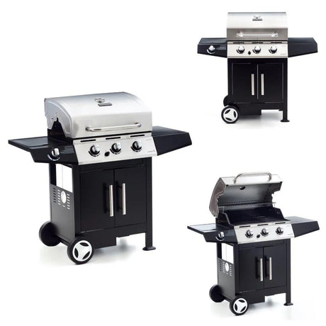 Barbecue a gas Golosone 3 con 3 bruciatori, cottura a pietra lavica e australiana, fornello laterale

