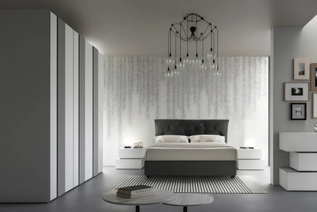 Camera da letto moderna Ancona in finitura cemento bianco e grigio con letto contenitore