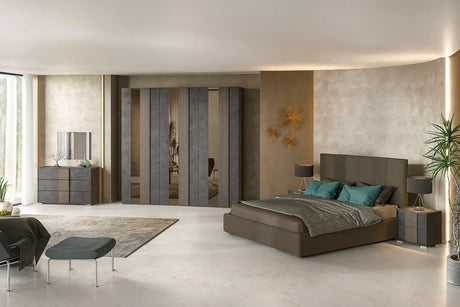 Camera da letto moderna Barcellona in antracite con frontali Iron e letto contenitore