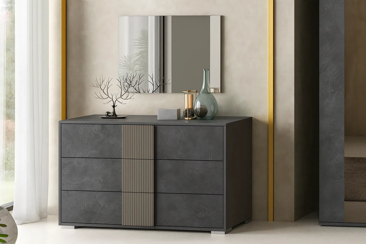 Camera da letto moderna Barcellona  in antracite con frontali Iron e letto contenitore