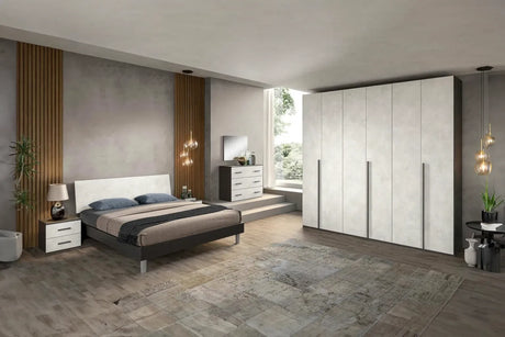 Camera da Letto Boston in finitura cemento con armadio a sei ante e design moderno – Europa Mobili