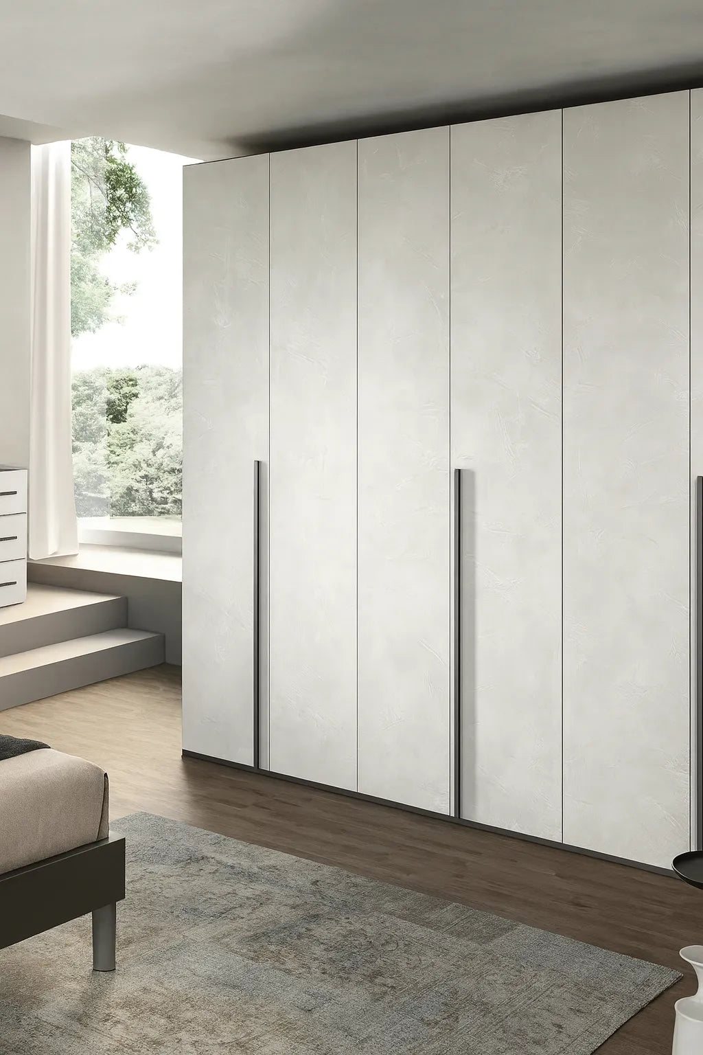 Camera da Letto Boston in finitura cemento con armadio a sei ante e design moderno – Europa Mobili