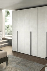 Camera da Letto Boston in finitura cemento con armadio a sei ante e design moderno – Europa Mobili