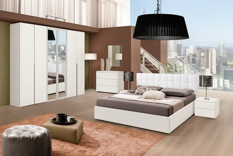 Camera da Letto Casablanca Bianca con contenitore, finitura bianco frassinato e testiera in ecopelle – Europa Mobili