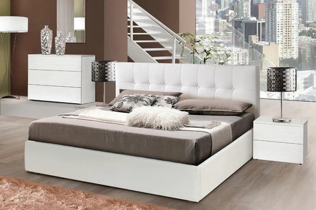 Camera da Letto Casablanca Bianca con contenitore, finitura bianco frassinato e testiera in ecopelle – Europa Mobili