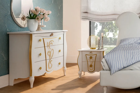 Camera da Letto Cracovia in bianco e oro con letto contenitore e armadio decorato – Europa Mobili