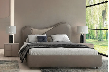 Camera da letto moderna FIRENZE con letto contenitore e armadio scorrevole laccato visone con specchi