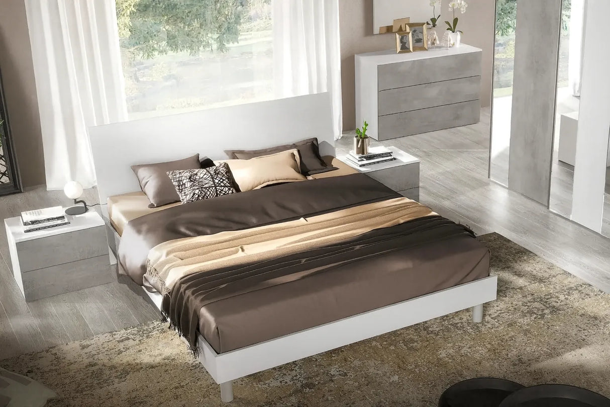 Camera da Letto Havana in bianco frassinato e cemento con armadio scorrevole e design moderno – Europa Mobili