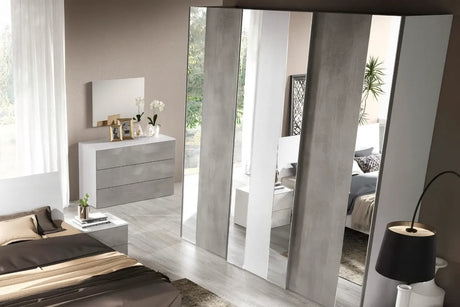 Camera da Letto Havana in bianco frassinato e cemento con armadio scorrevole e design moderno – Europa Mobili