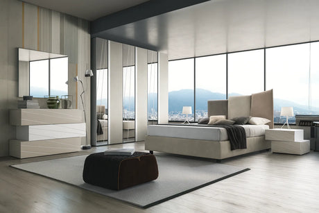 Camera da letto moderna Londra con letto contenitore e armadio con specchi glitter