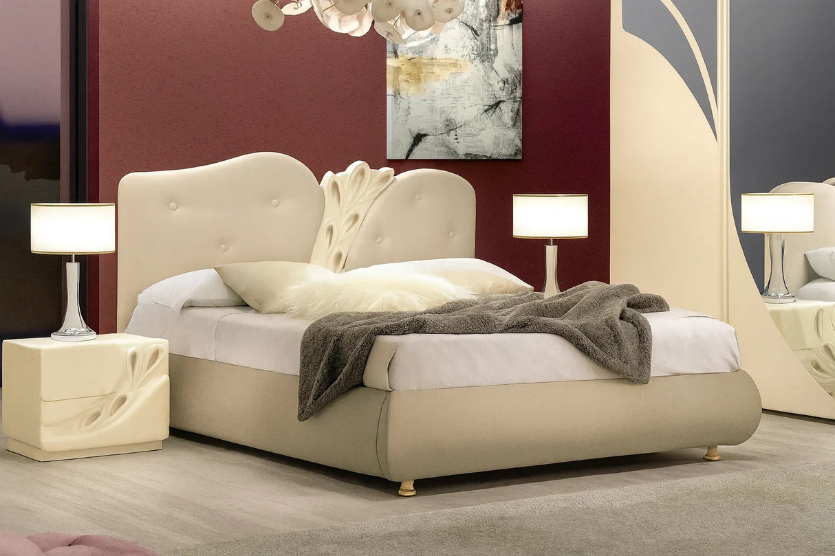 Camera da Letto Mantova patinata avorio con contenitore e LED integrati – Europa Mobili