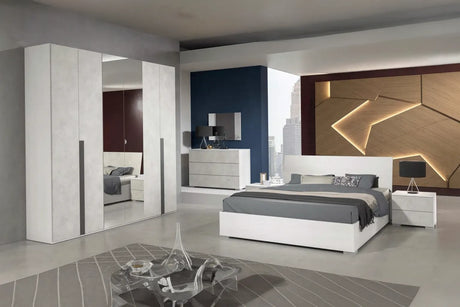 Camera da Letto Monaco in frassino bianco e cemento con armadio scorrevole e design moderno – Europa Mobili