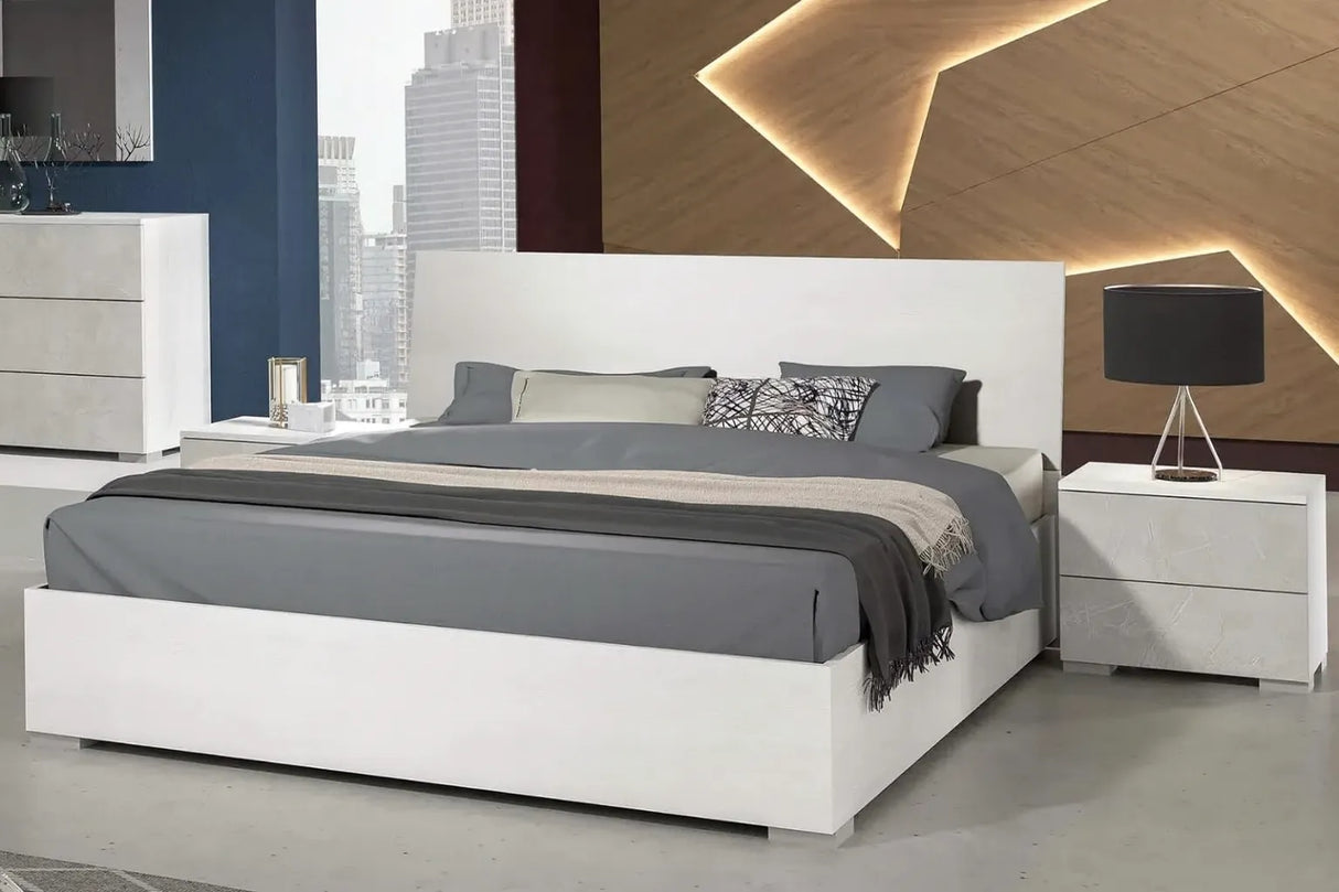 Camera da Letto Monaco in frassino bianco e cemento con armadio scorrevole e design moderno – Europa Mobili