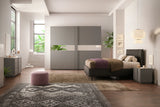 Camera da letto moderna Oslo con letto contenitore e armadio scorrevole grigio ardesia con specchi