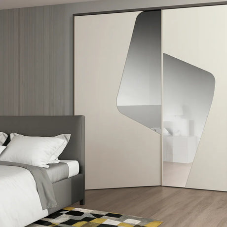 Camera da letto moderna praga con letto contenitore e armadio scorrevole frassino grigio e laccato