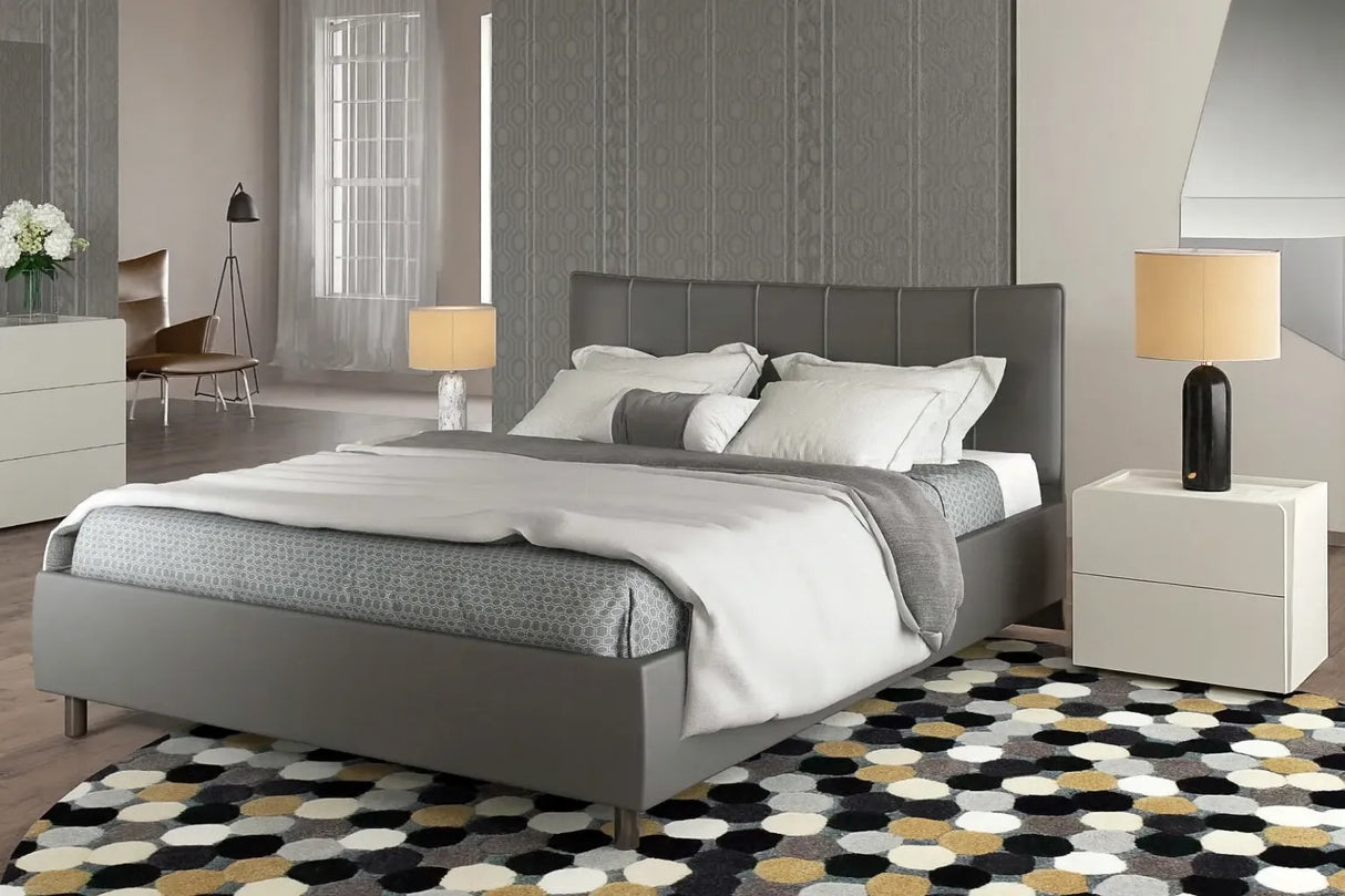 Camera da letto moderna praga con letto contenitore e armadio scorrevole frassino grigio e laccato