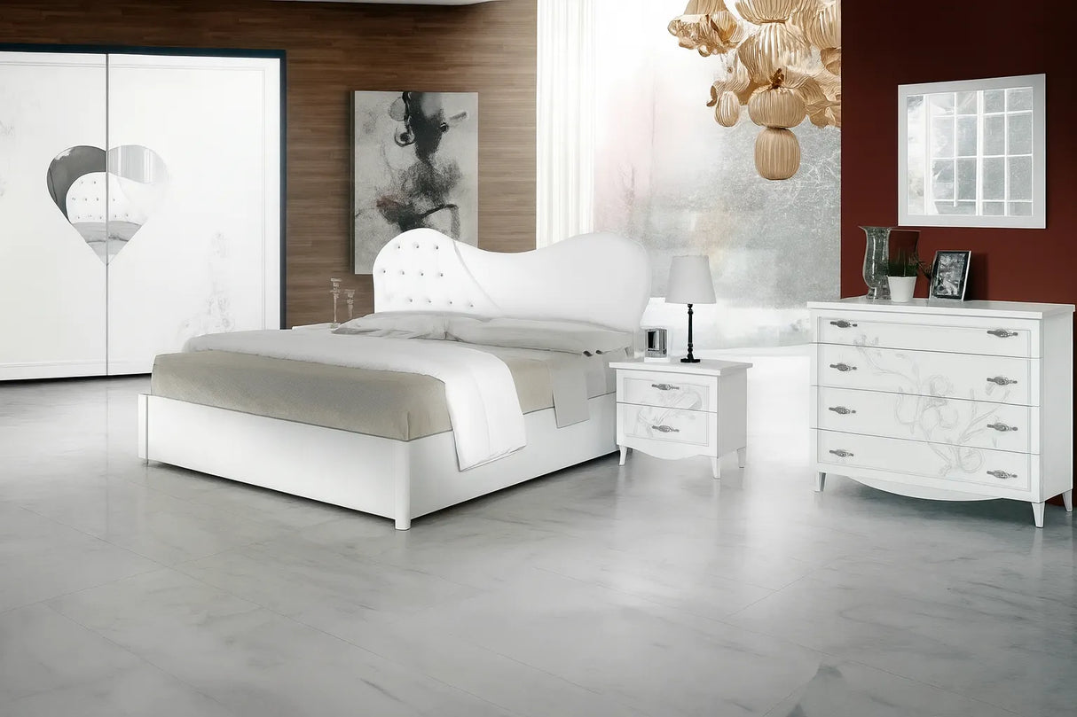 Camera da Letto Rotterdam Bianca con contenitore, serigrafia argento e dettagli Swarovski – Europa Mobili