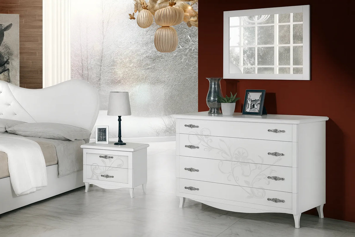 Camera da Letto Rotterdam Bianca con contenitore, serigrafia argento e dettagli Swarovski – Europa Mobili