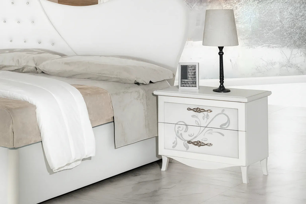 Camera da Letto Rotterdam Bianca con contenitore, serigrafia argento e dettagli Swarovski – Europa Mobili