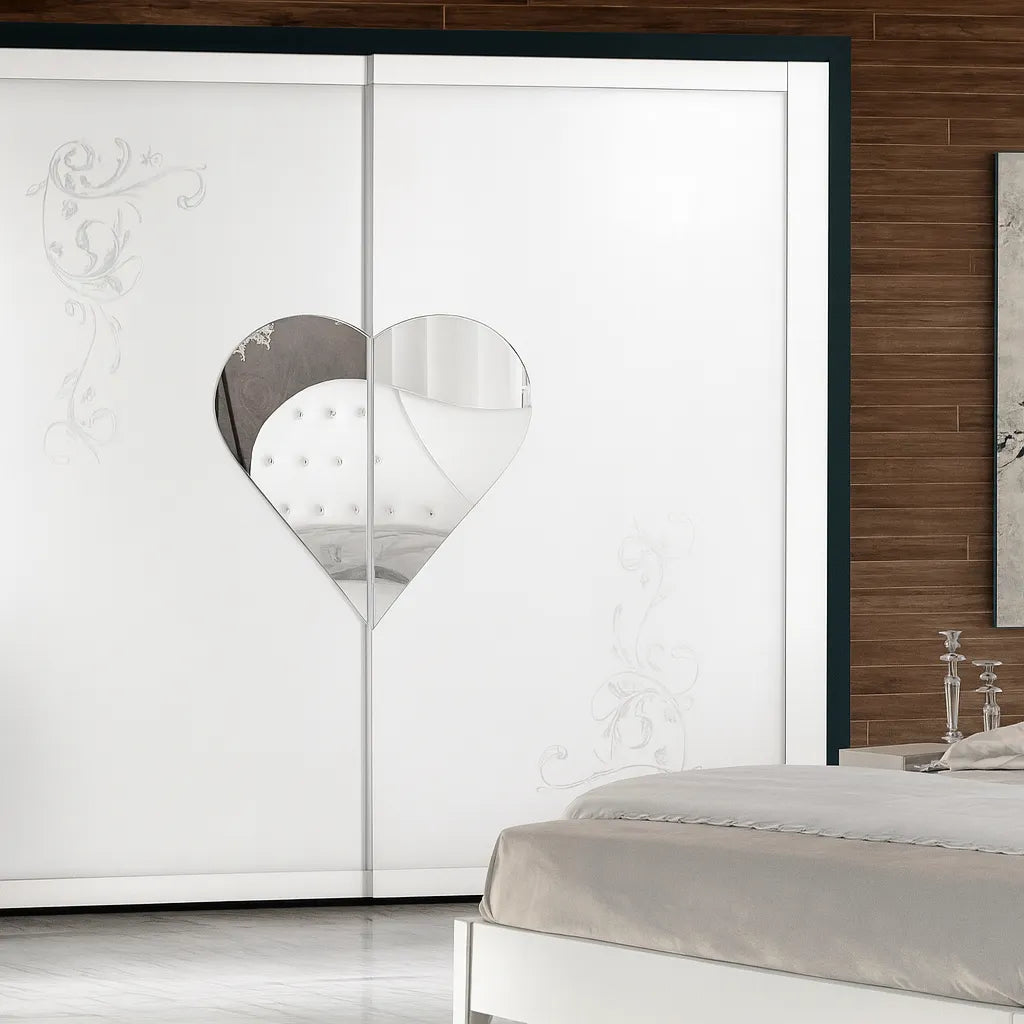 Camera da Letto Rotterdam Bianca con contenitore, serigrafia argento e dettagli Swarovski – Europa Mobili