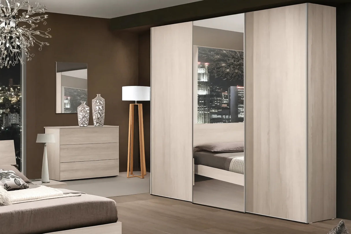 Camera da Letto Salisburgo in olmo chiaro con armadio scorrevole e ante specchiate – Europa Mobili