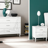 Camera da Letto Singapore Bianca con o senza contenitore, finitura bianco frassinato e serigrafia argento – Europa Mobili