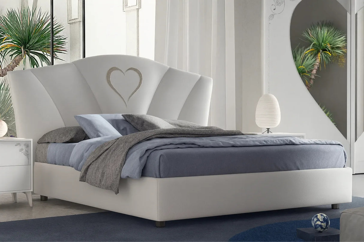 Camera da Letto Toronto Bianca con contenitore, finitura bianco frassinato e dettagli argento – Europa Mobili