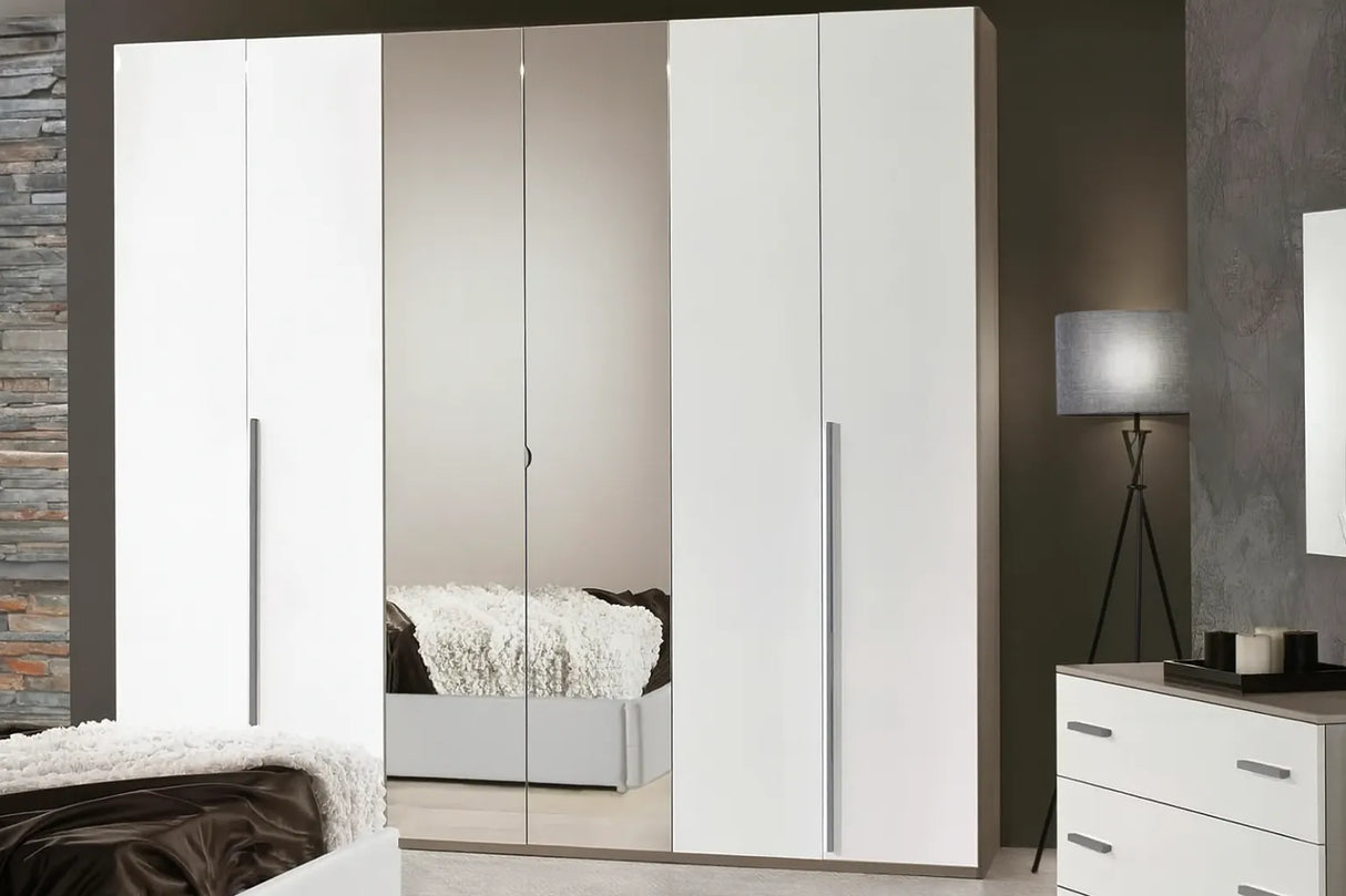 Camera da Letto Zurigo con contenitore, finitura olmo e bianco lucido, armadio con specchi – Europa Mobili