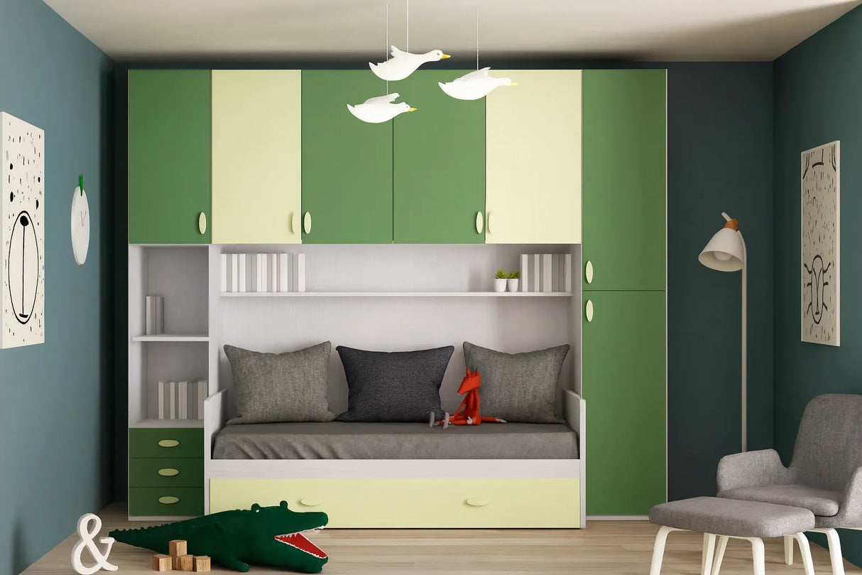 Cameretta Geranium a Ponte Verde Mela e Salvia – Design Moderno Made in Italy