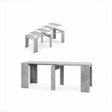 Consolle allungabile salvaspazio in legno MDF estensibile da 78 a 300 cm disponibile nelle finiture olmo, bianco frassinato e cemento.