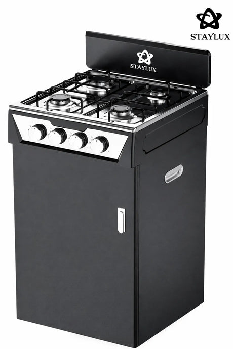 Cucina a gas compatta Staylux 4 fuochi con vano bombola, ideale per spazi ridotti